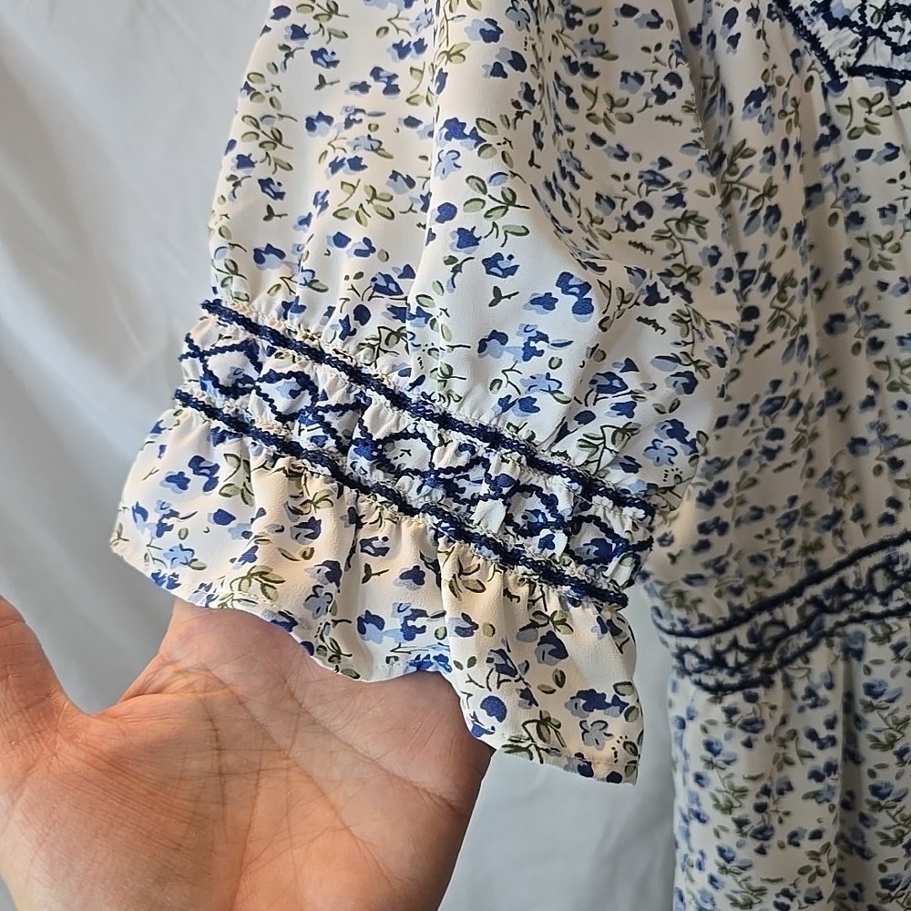 Roolee Women's Long Floral Dress Blue/white Cottagecore Peasant Fairy Sz M - Picture 6 of 16